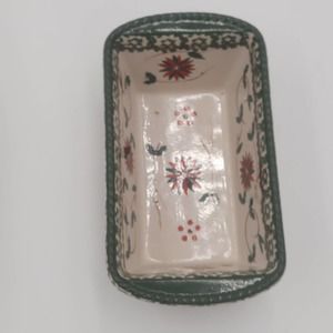 Temptations Ovenware Green Red Mini Loaf Pan Holiday w/Lid